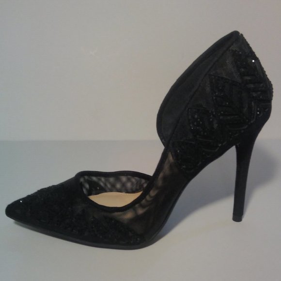 JESSICA SIMPSON 7 BLACK MESH SPARKLY RHINESTONE STILETTO HEELS holiday Christmas - Picture 6 of 16